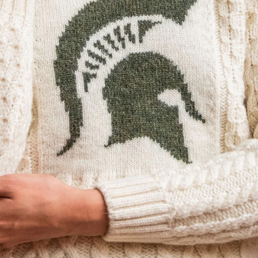 Michigan State University Women’s British Wool Crew-Neck Fisherman’s Sweater